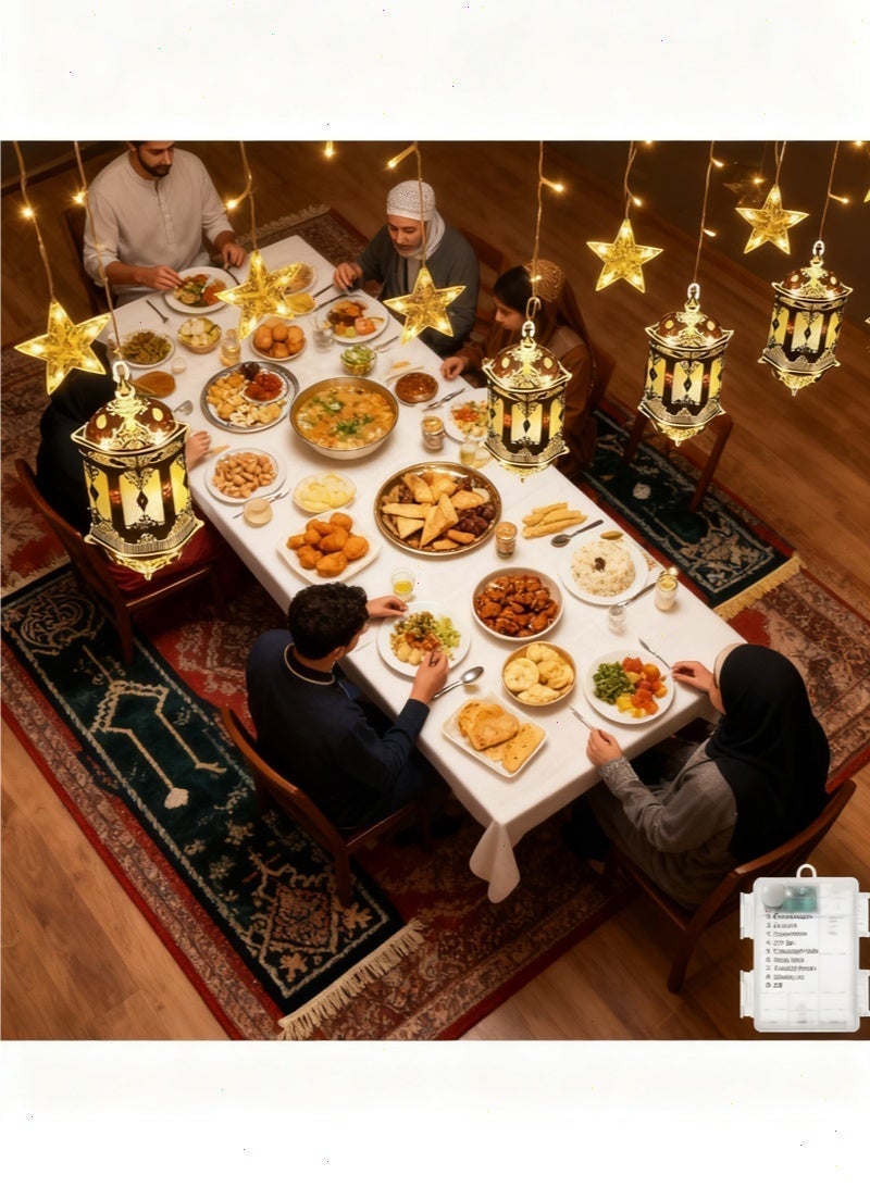 Yoawllty Ramadan Lights LED Curtain Lights with 5 Star & 5 Lantern Lights, 8 Lighting Modes for Ramadan Decorations Indoor Outdoor Use - Image 2